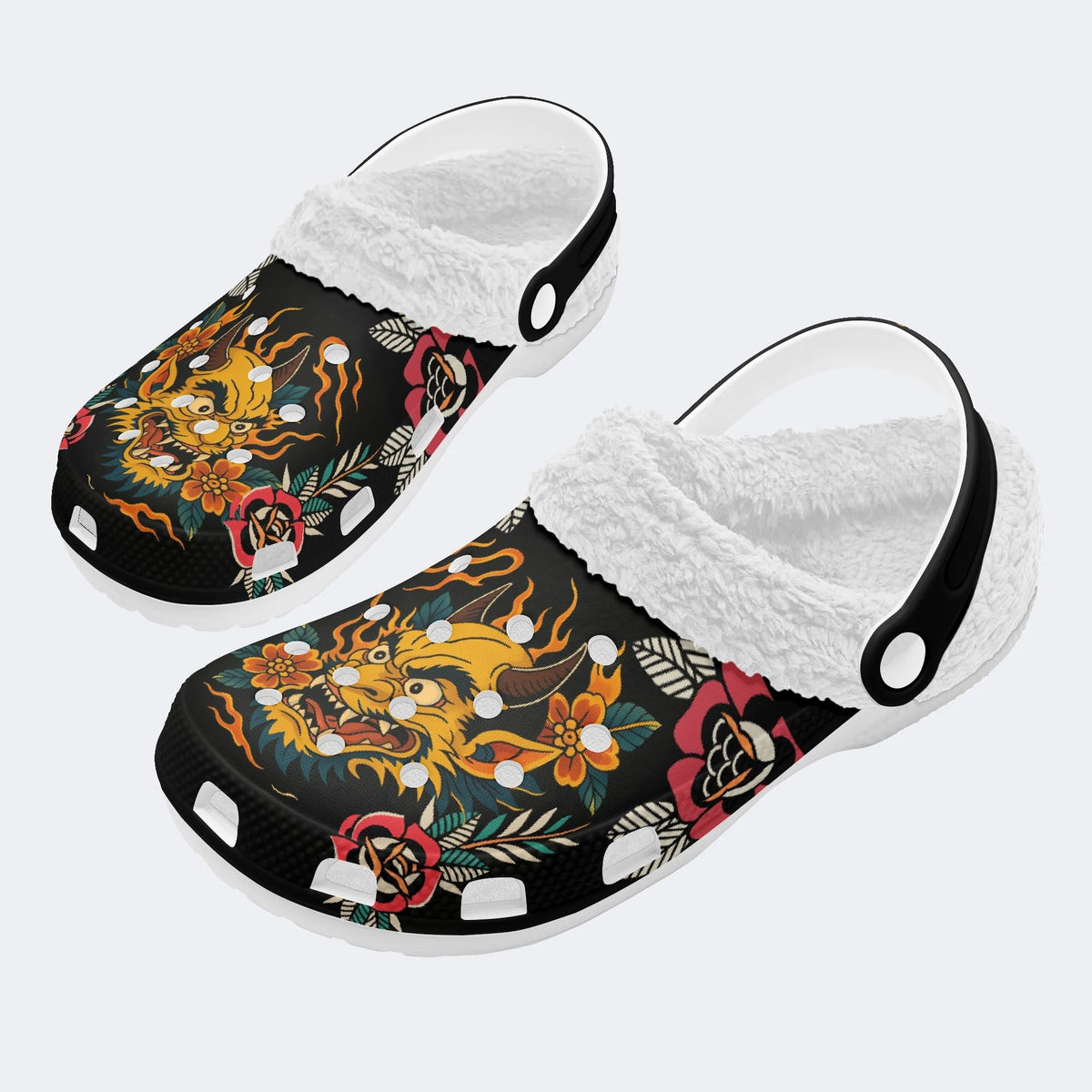 Monster Head Print - Fur Lined Slippers/Sandals