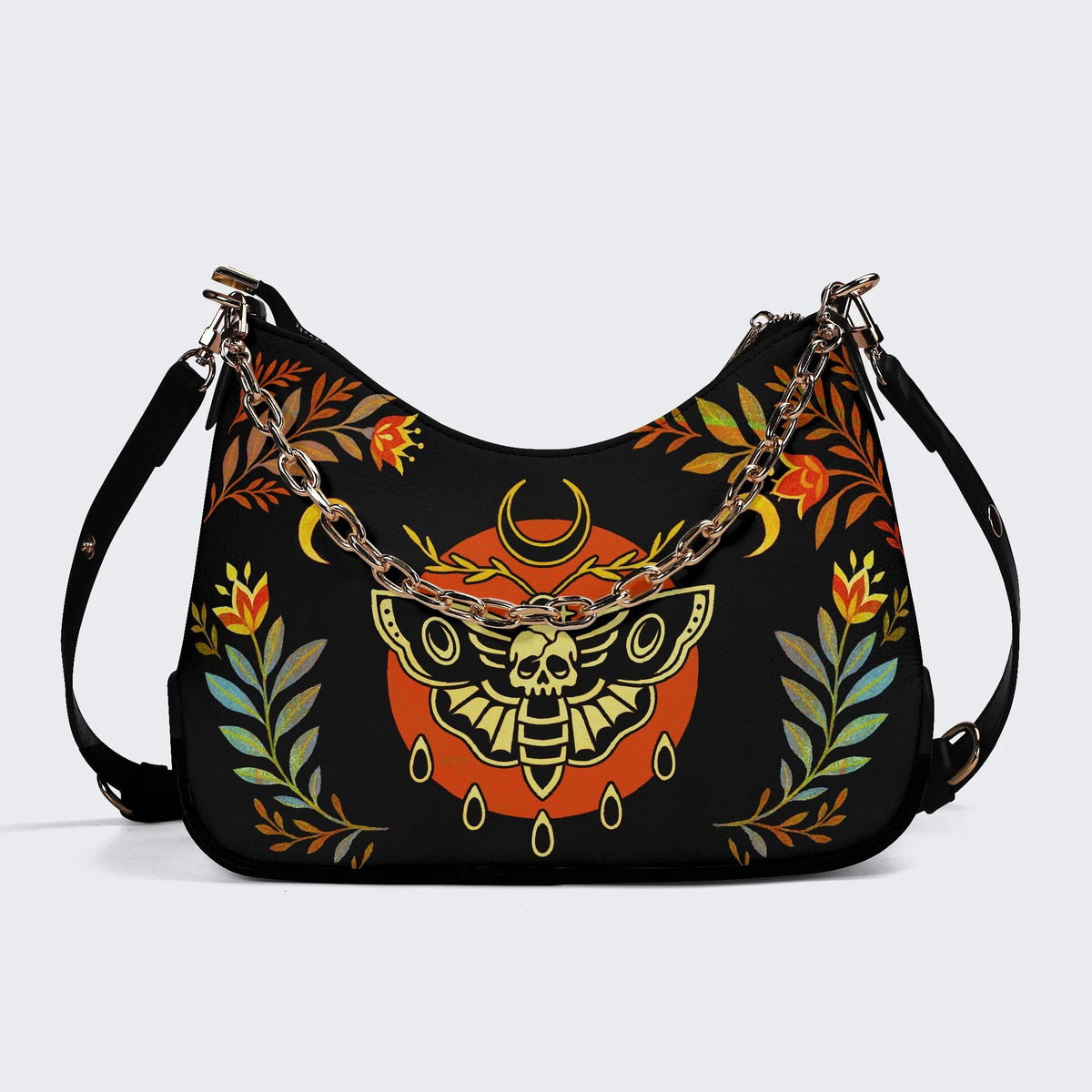 Death Moth Leaf Print - Leather Crossbody Bag