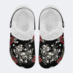 Skull Death Moth Print - Fur Lined Slippers/Sandals