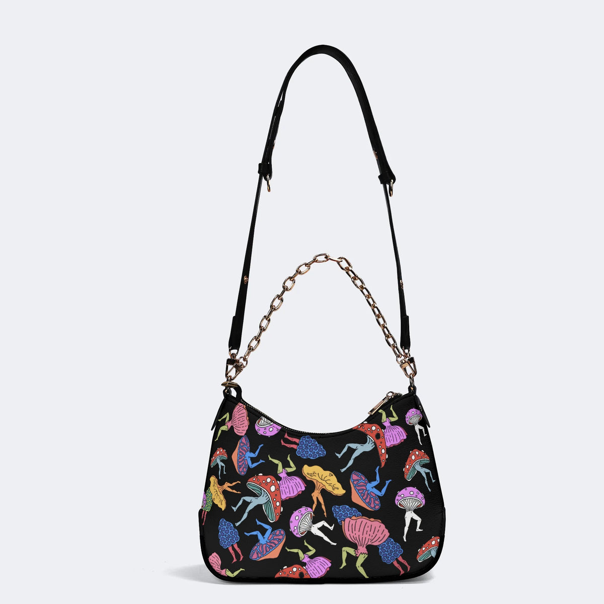 Colorful Mushroom Man Print - Leather Crossbody Bag