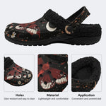 Dark Floral Moon Moth - Fur Lined Slippers/Sandals