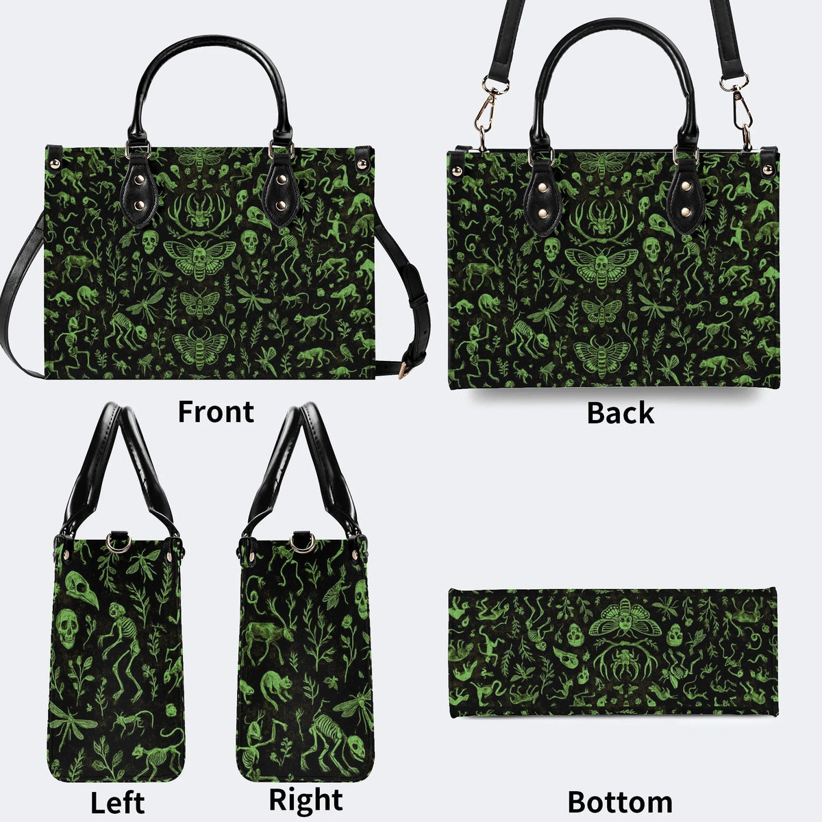 Death Moth And Animal Skeleton - Leather Handbag