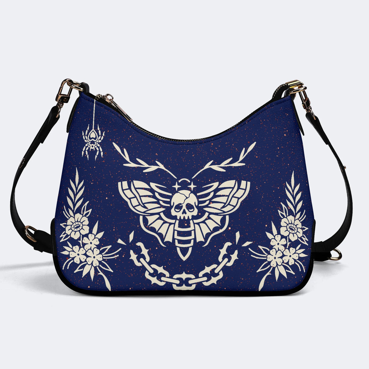 Classic Death Moth Vintage Print - Leather Crossbody Bag