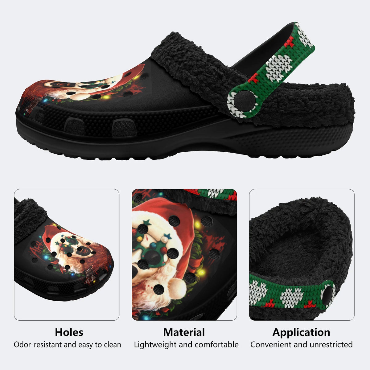 Horror Santa Claus Ghostface Print - Fur Lined Slippers/Sandals