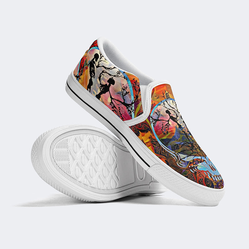 Unisex Tie Dye Skull Graphic Print - Slip On Shoes