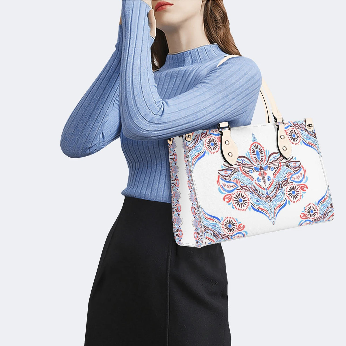 Classic Watercolor Moth Print - Leather Handbag