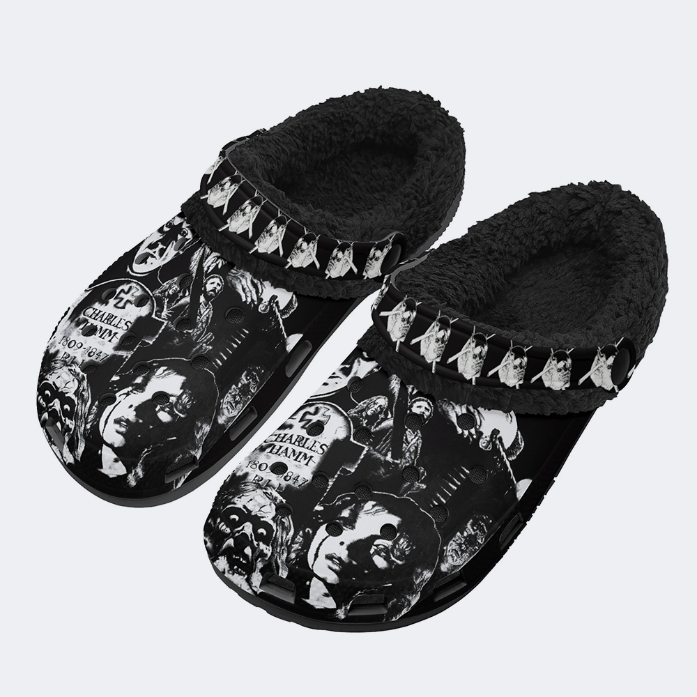 Horror Print - Fur Lined Slippers/Sandals