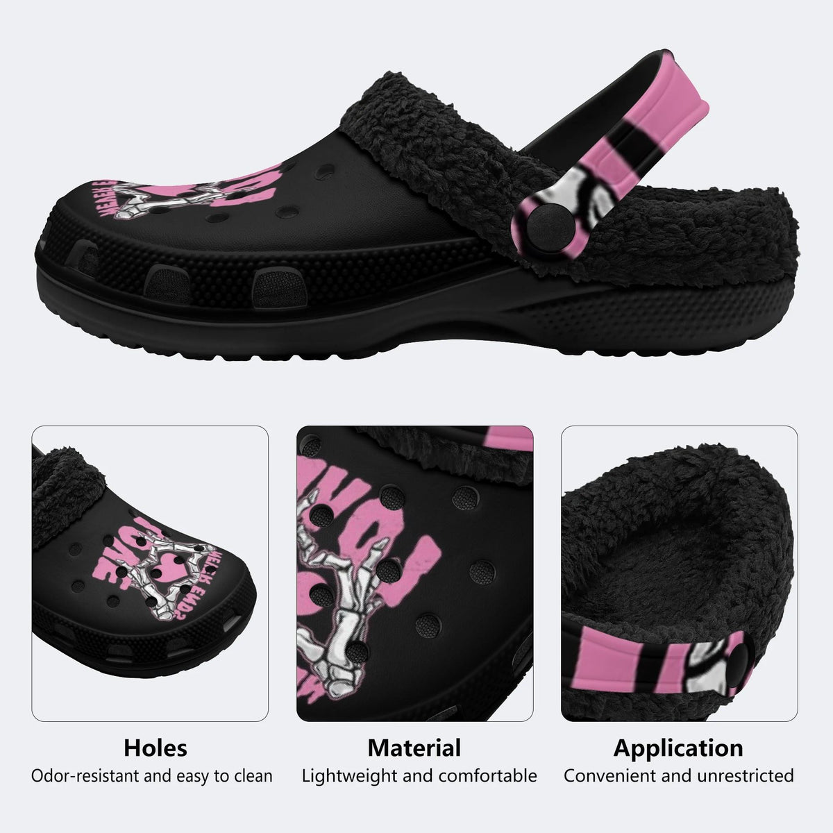 Gothic Skeleton Love Sign - Fur Lined Slippers/Sandals