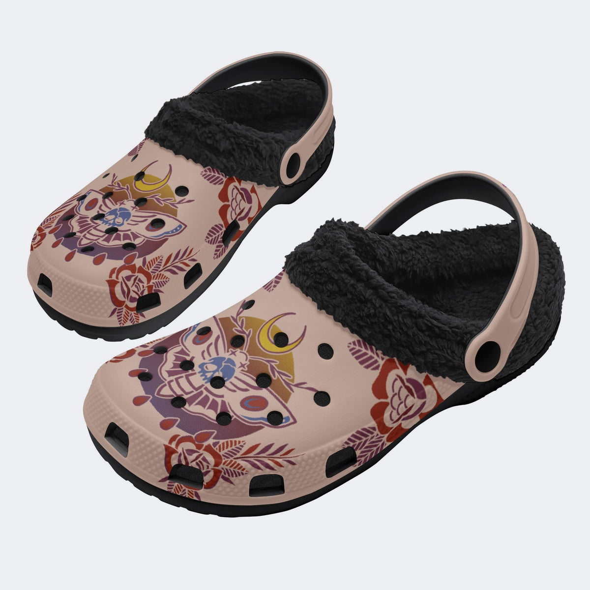 Death Moth Gradient Print - Fur Lined Slippers/Sandals