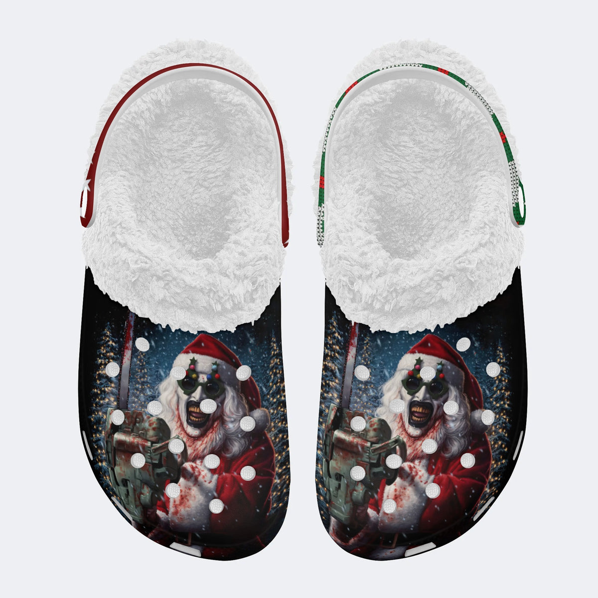 Horror Santa Claus Ghostface Print - Fur Lined Slippers/Sandals