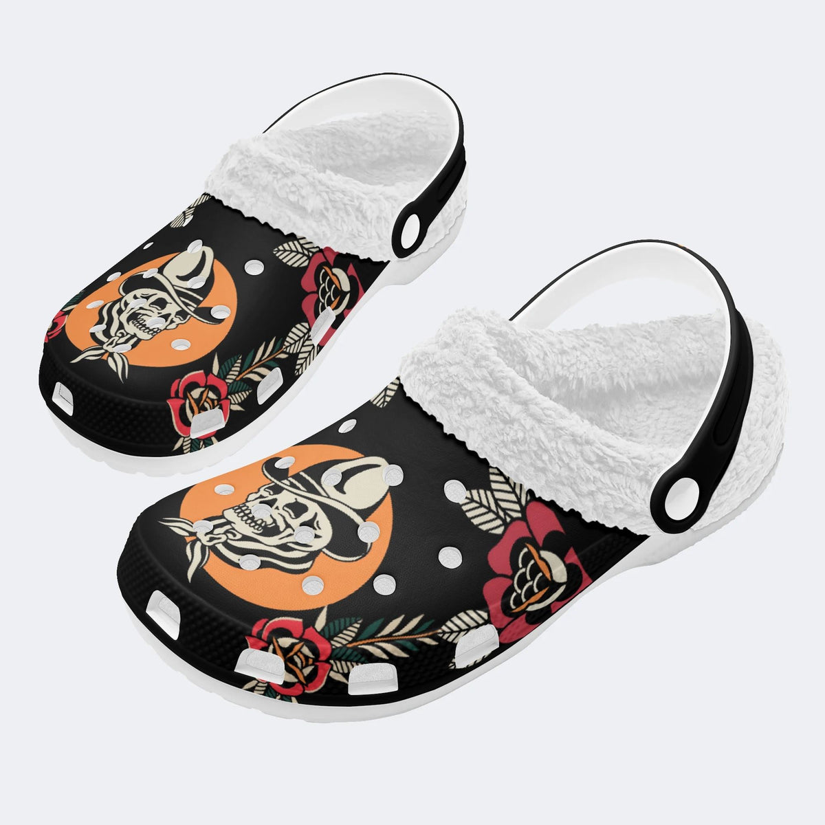 Cowboy Hat Skull Print - Fur Lined Slippers/Sandals