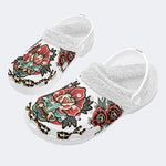 Classic Rose Devil Print - Removable Fur Lined Slippers/Sandals