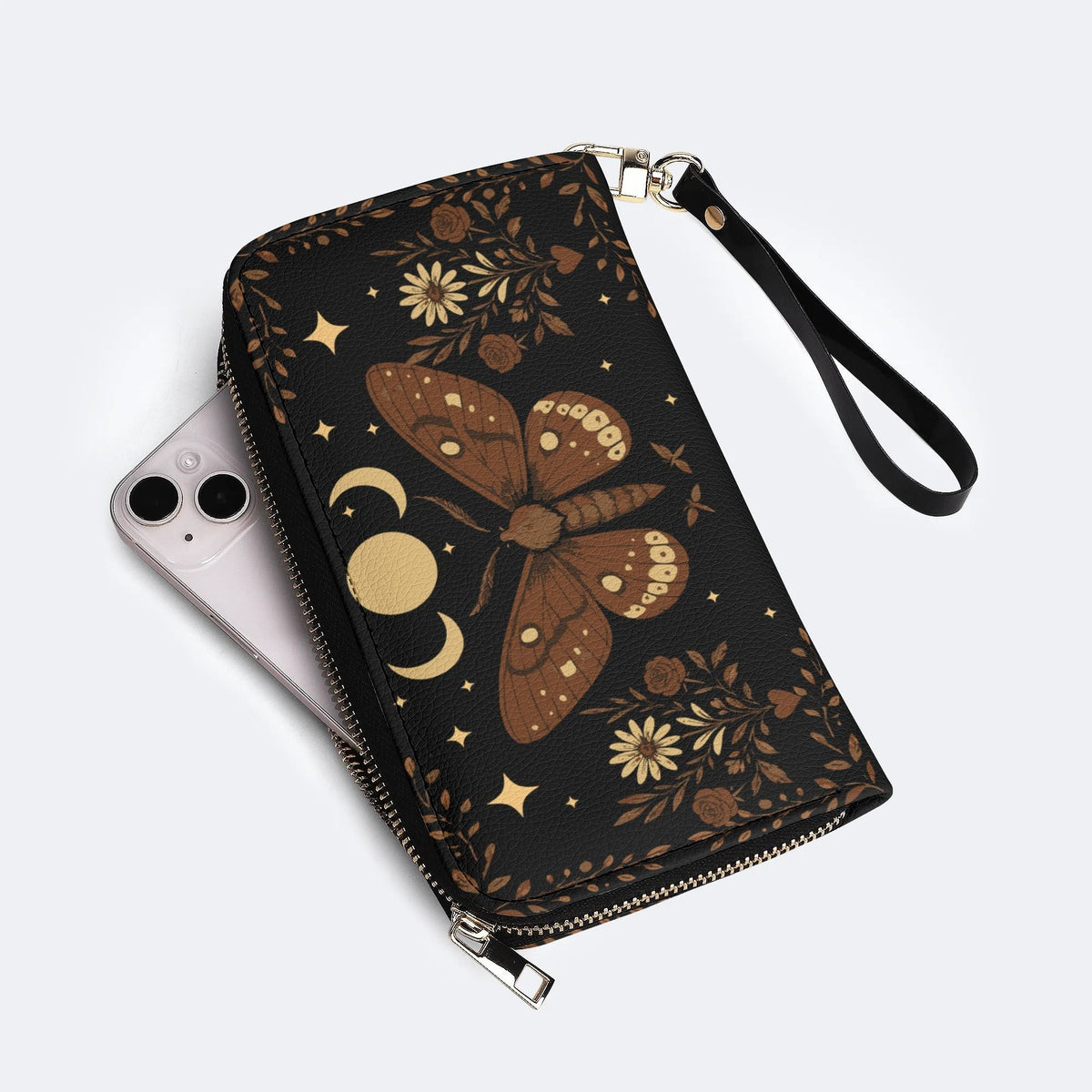 Moth And Moon Print - Leather Wallet
