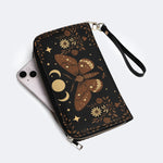 Moth And Moon Print - Leather Wallet