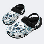 Blue Skull Foliage - Fur Lined Slippers/Sandals