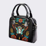 Old School Butterfly Woman Print - Leather Shoulder Handbag