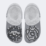 Moon&Star&Eye Faux Decal Print - Fur Lined Slippers/Sandals