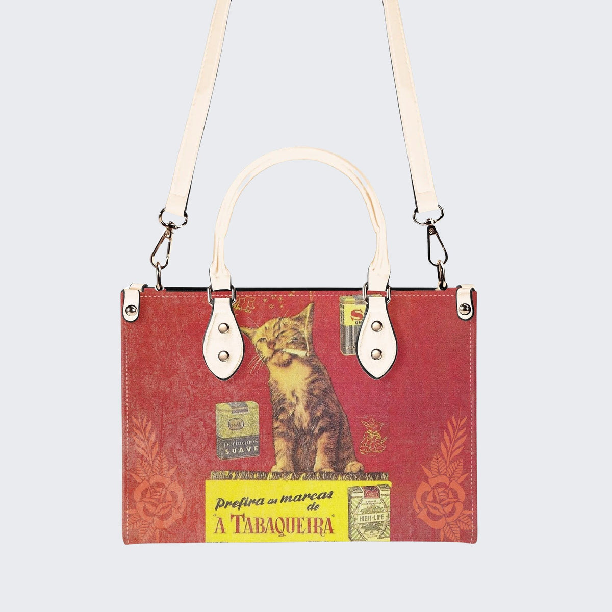 Retro Smoking Cat - Leather Handbag