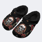 Horror Flower Skull Print - Fur Lined Slippers/Sandals