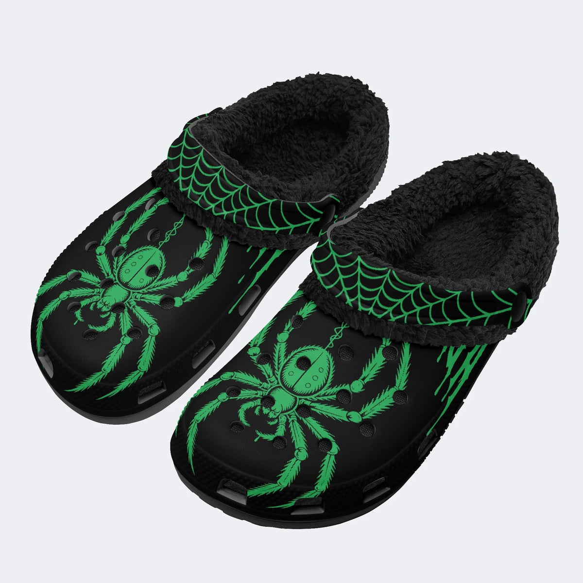 Gothic Neon Spider Print - Fur Lined Slippers/Sandals