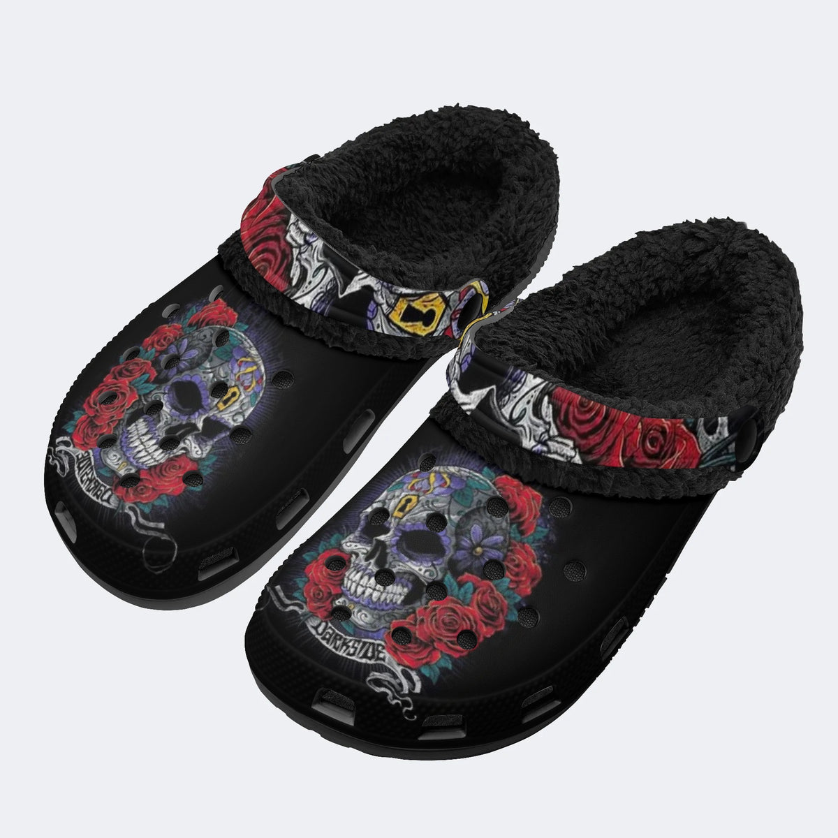 Vintage Tattoo Skull - Fur Lined Slippers/Sandals