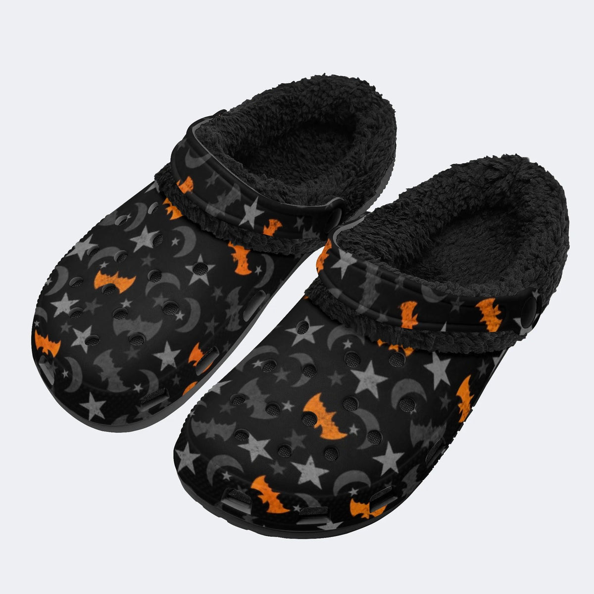 Bat Moon Star Pattern - Fur Lined Slippers/Sandals