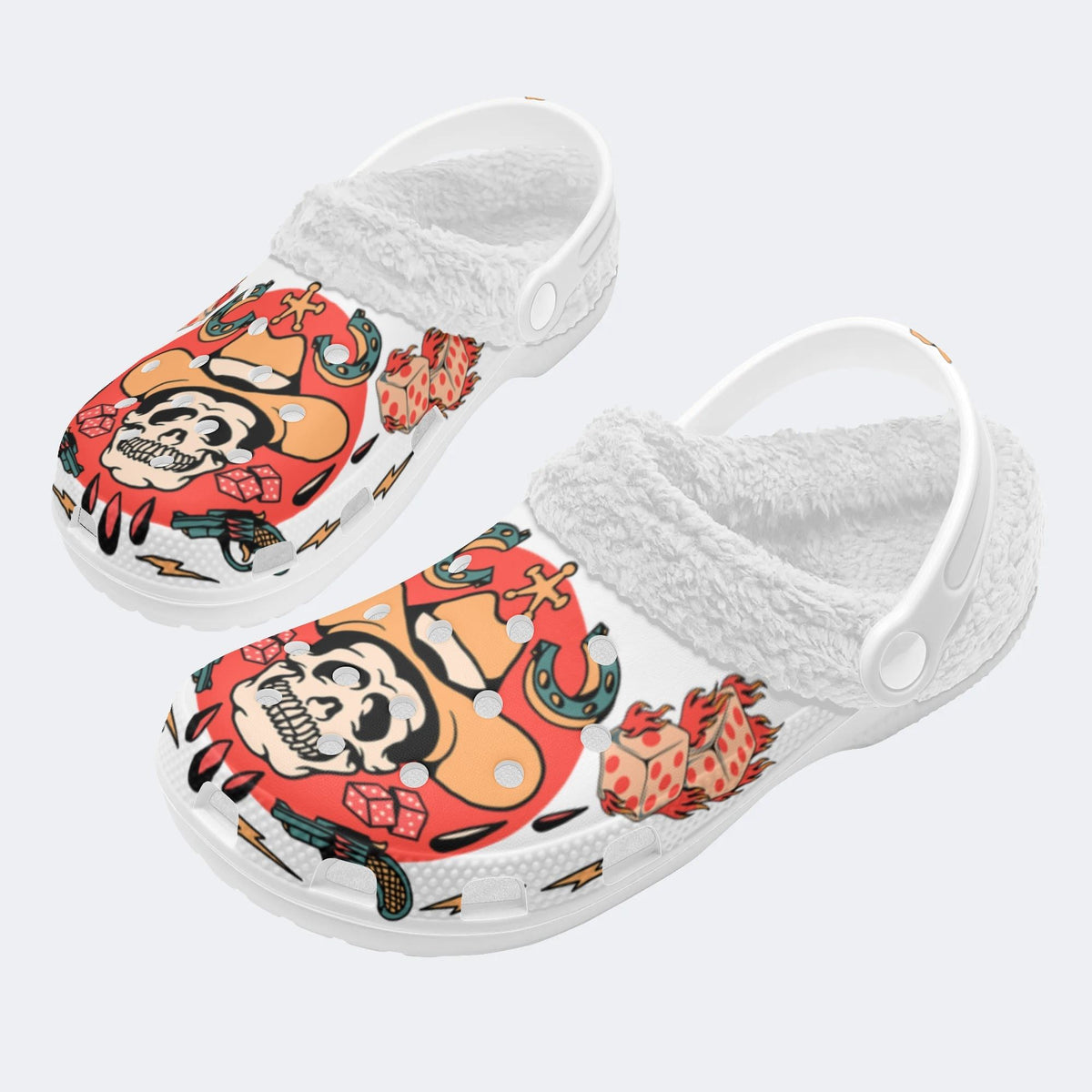 Retro Cowboy Skull Print - Removable Fur Lined Slippers/Sandals