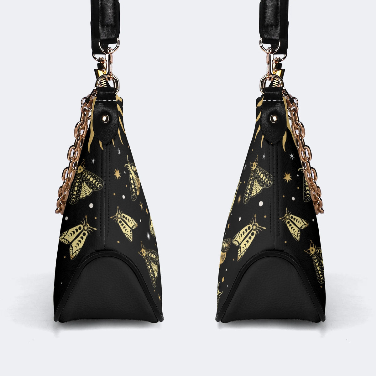 Vintage Dark Moth Print - Leather Crossbody Bag
