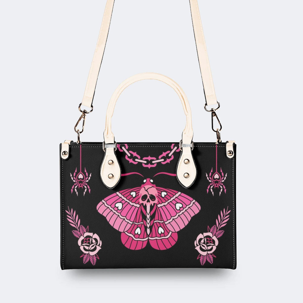 Pink Death Moth Print - Leather Handbag
