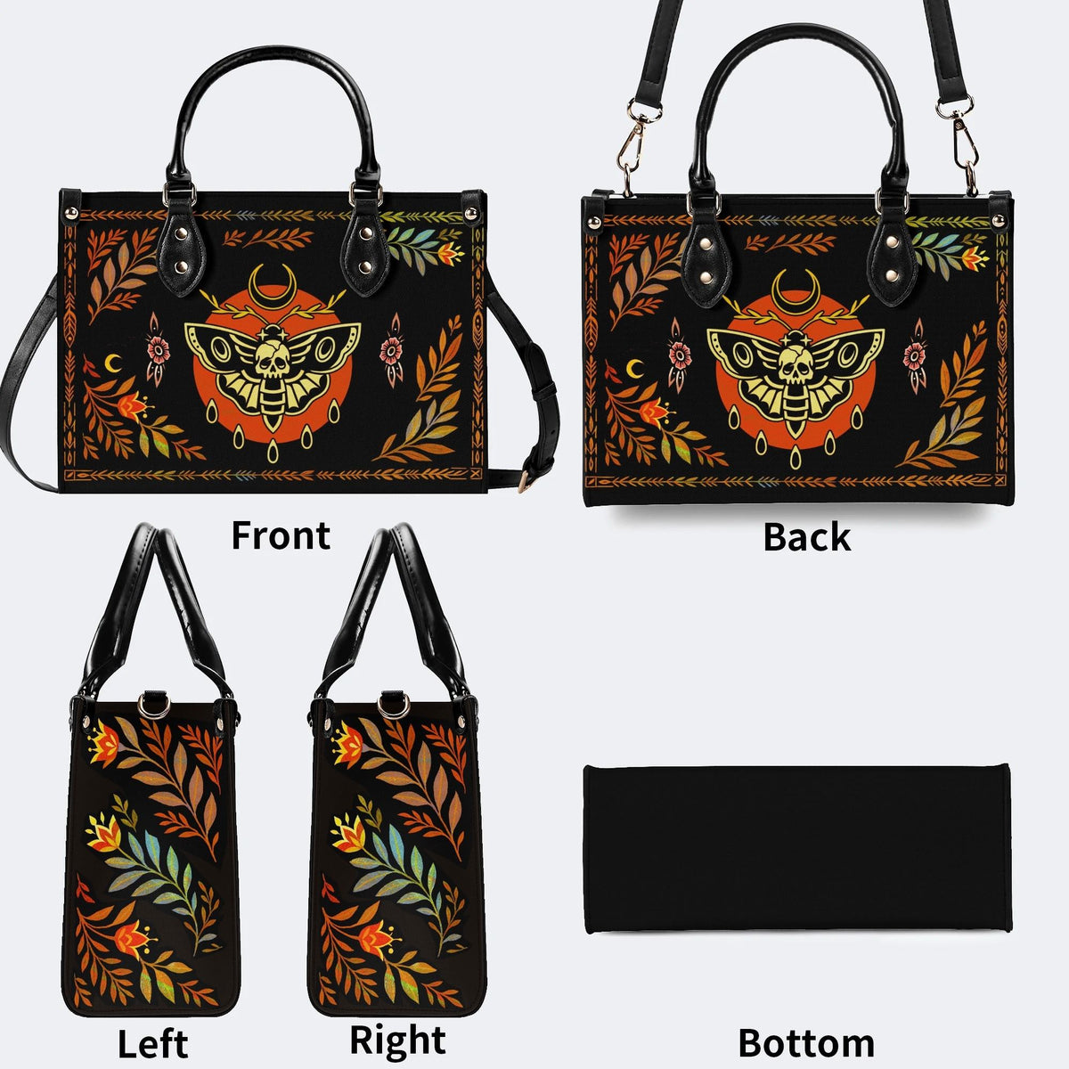 Death Moth Leaf Print - Leather Handbag