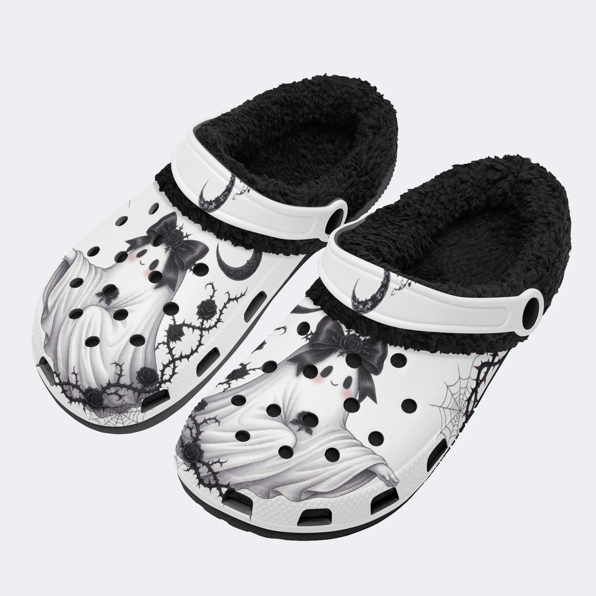 Gothic Ghost Bow - Fur Lined Slippers/Sandals