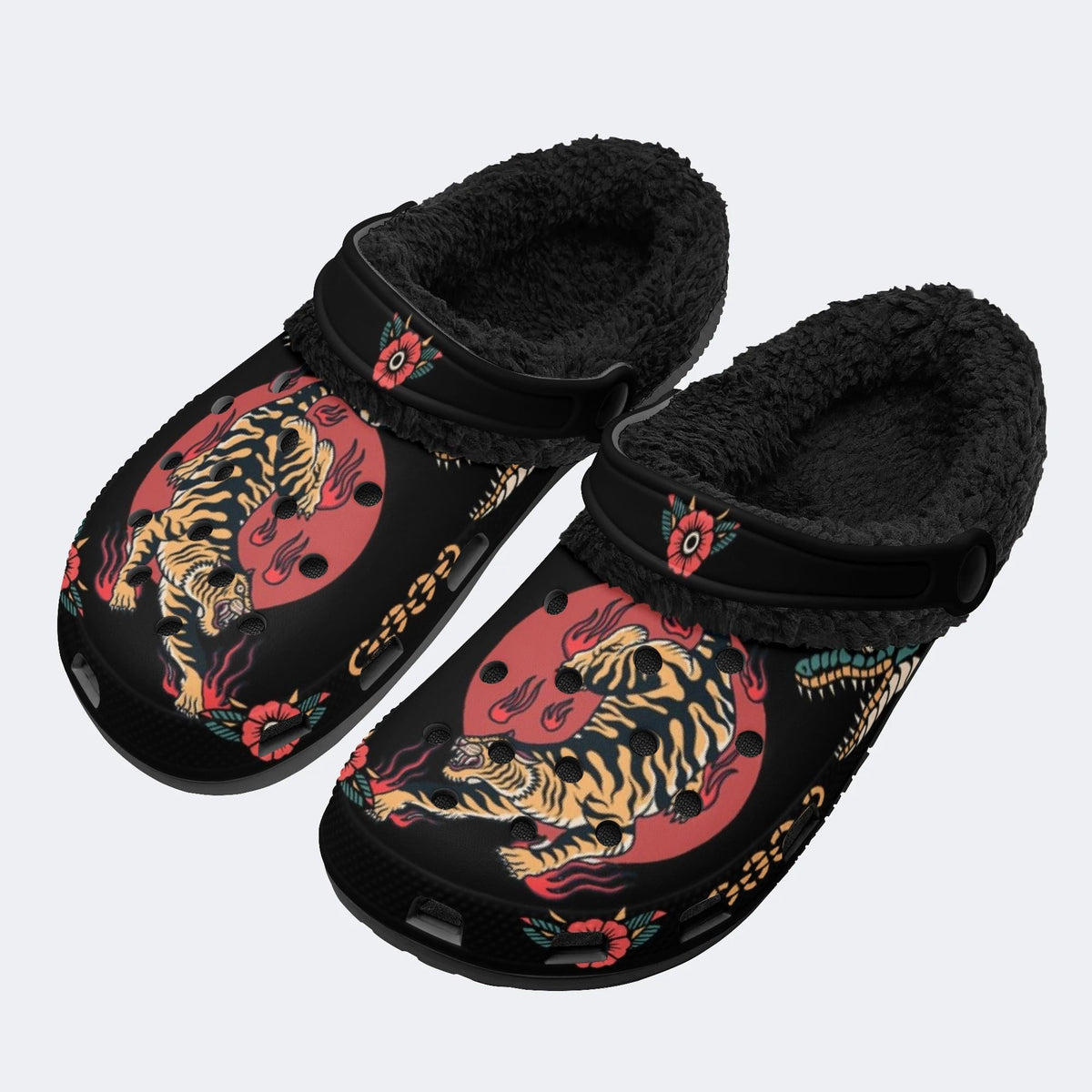 Tiger And Crocodile Print - Fur Lined Slippers/Sandals