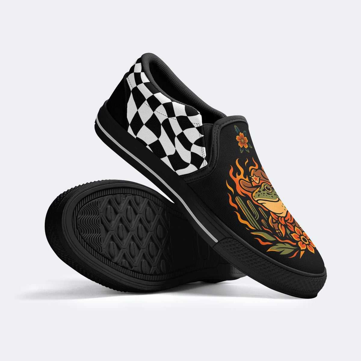 Flame Cowboy Frog Print - Slip On Shoes