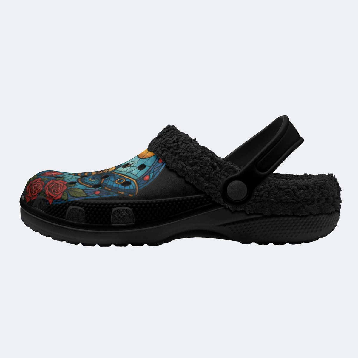 Death Moth Print - Fur Lined Slippers/Sandals