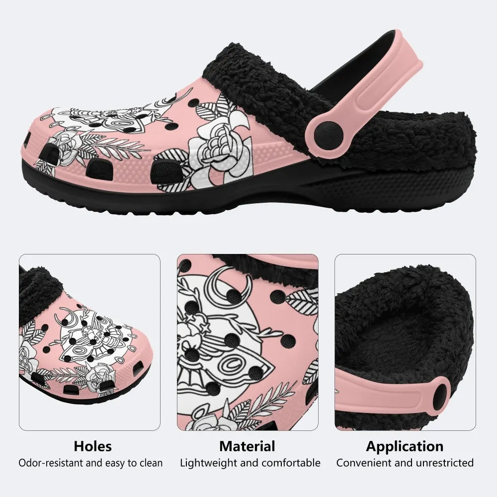 Death Moth Funny Print - Colorable Fur Lined Slippers/Sandals