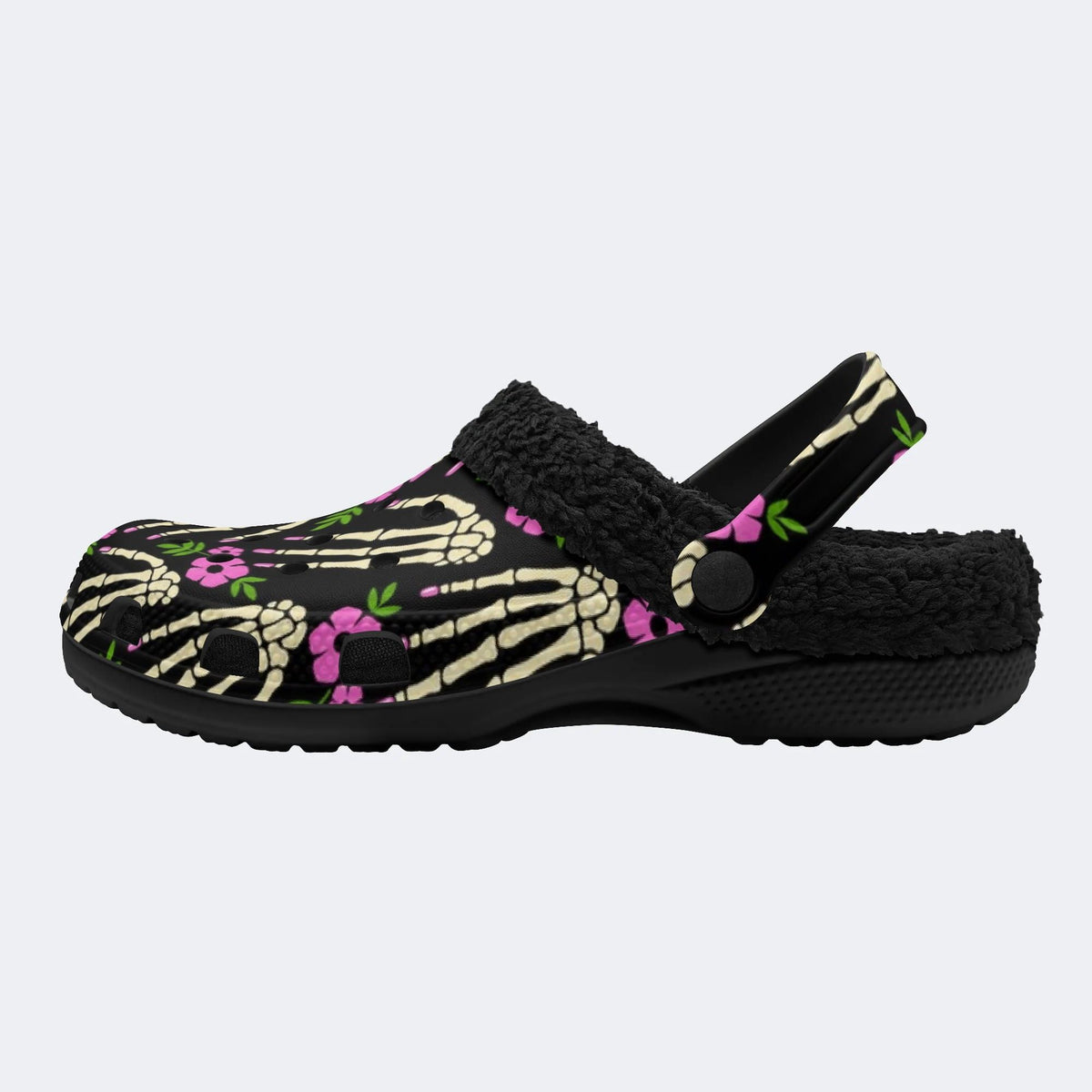 Spooky Skeleton Flower Art - Fur Lined Slippers/Sandals