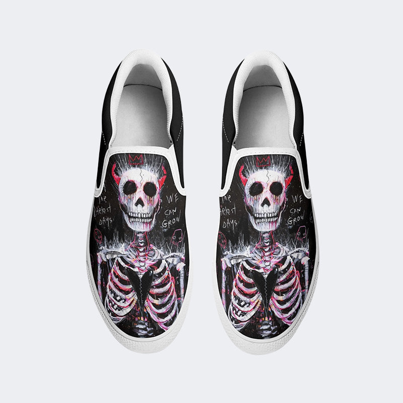 Grow From Darkness Skull Print - Slip On Shoes