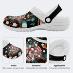 Moth Floral Mushroom Print - Removable Fur Lined Slippers/Sandals