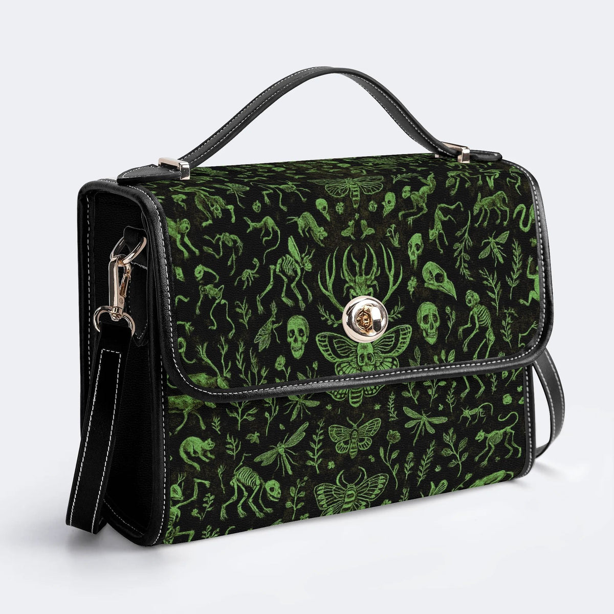 Death Moth And Animal Skeleton - Leather Satchel Bag