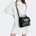 Green Moth In Mushroom Bush - Leather Satchel Bag