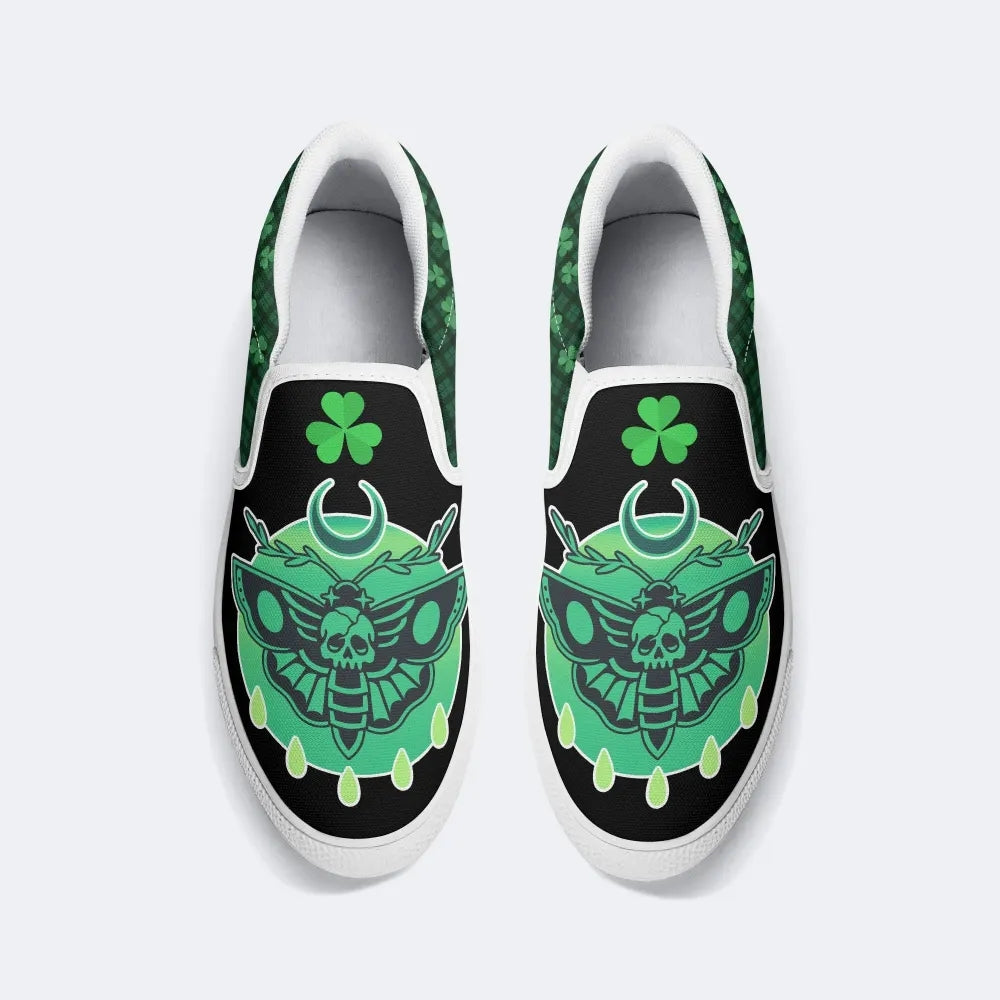 Green Plaid Death Moth - Slip On Shoes