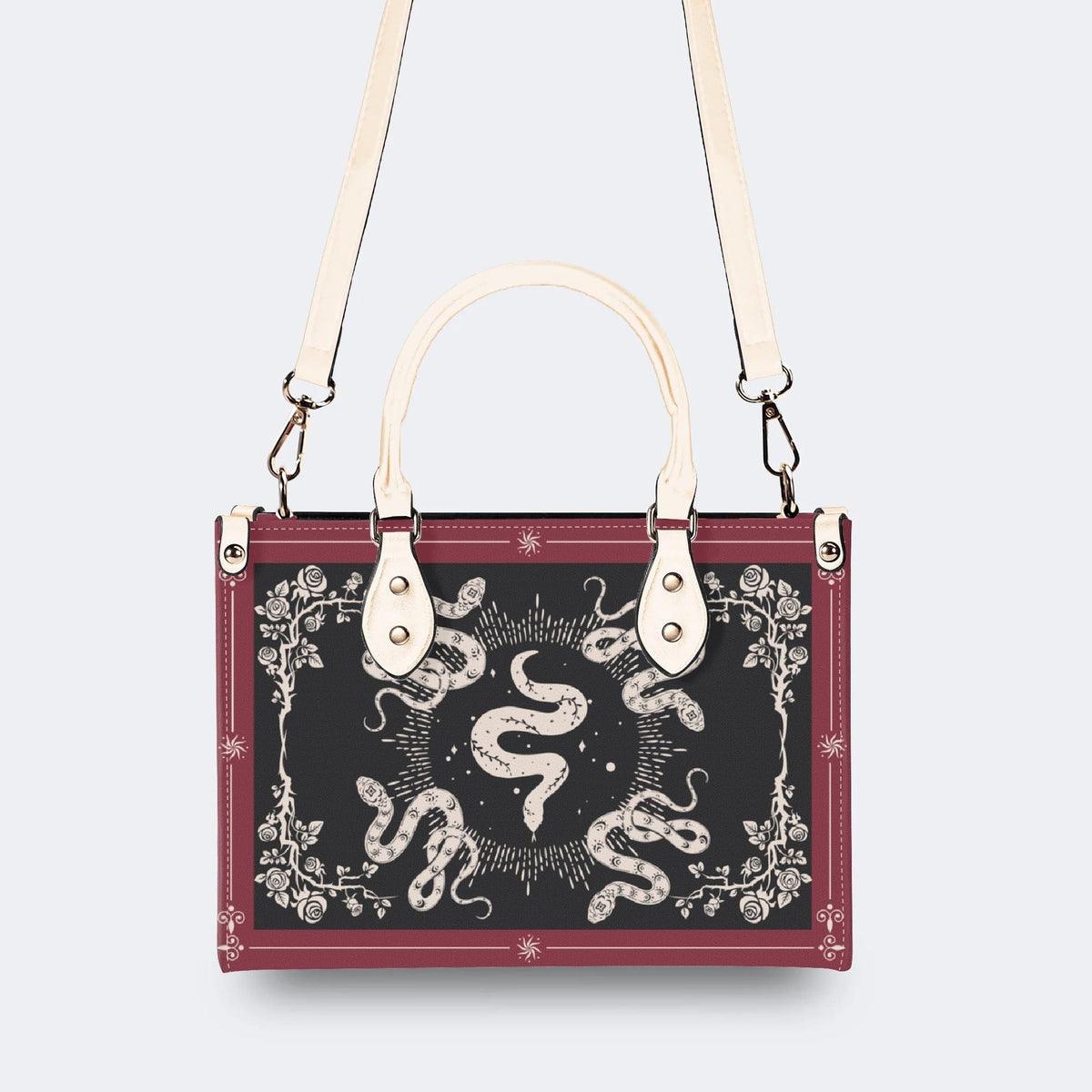 Inscribed Viper Print - Leather Handbag