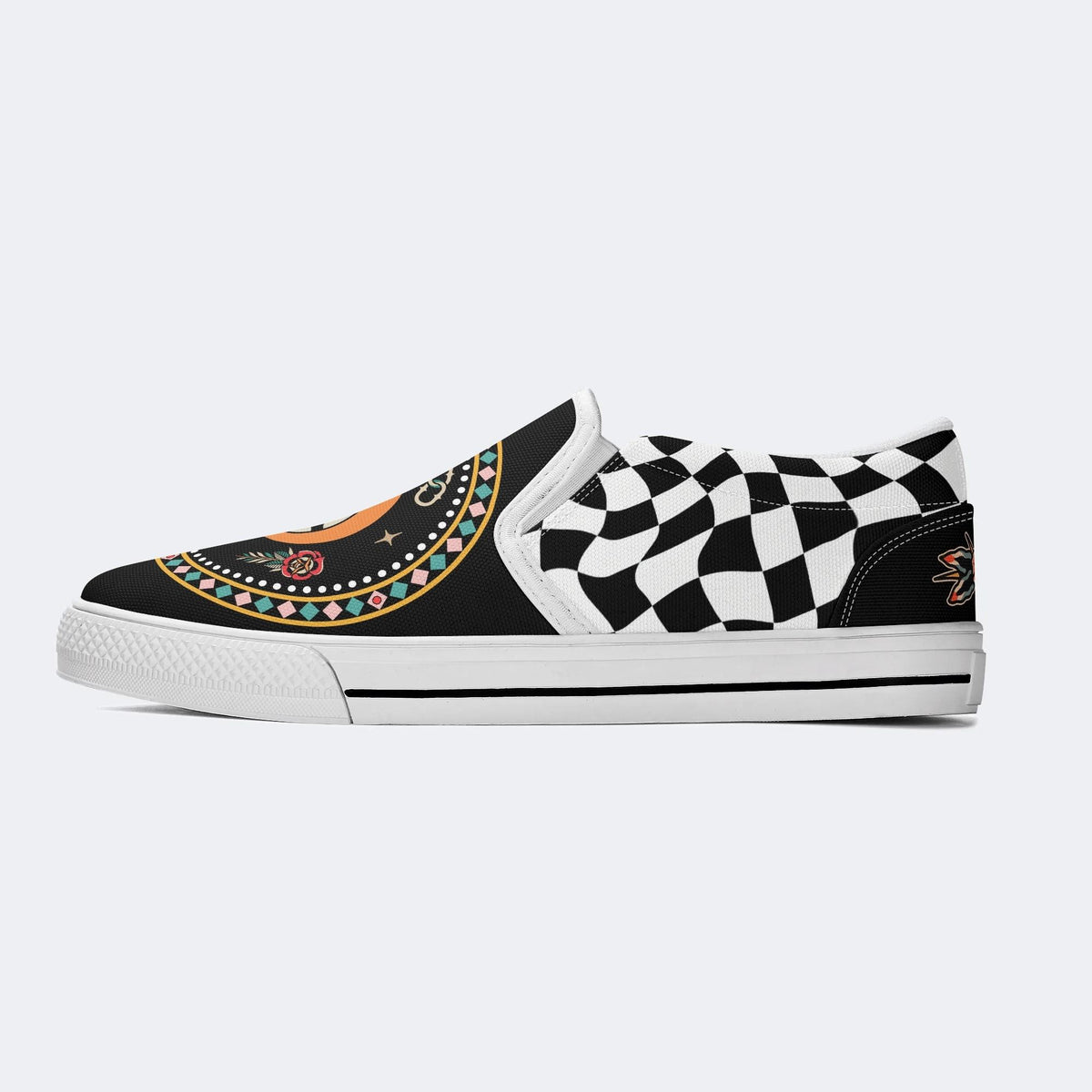 Black And White Snake Print - Slip On Shoes