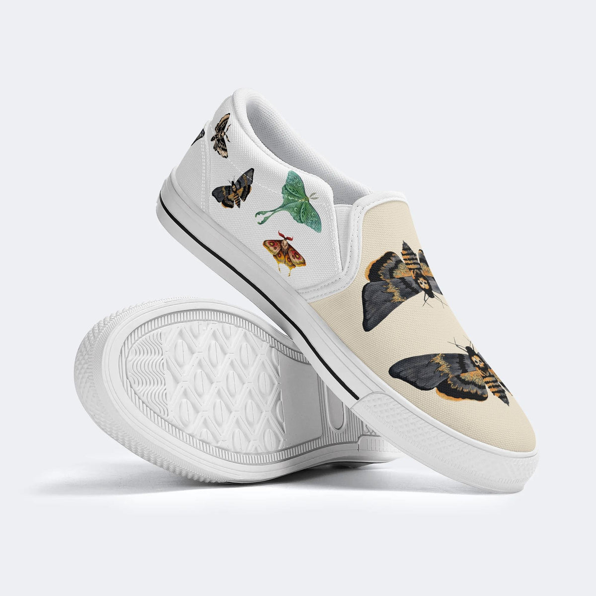 Death Skull Moth Print - Slip On Shoes