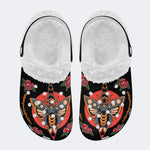 Old School Death Moth Dagger Print - Fur Lined Slippers/Sandals