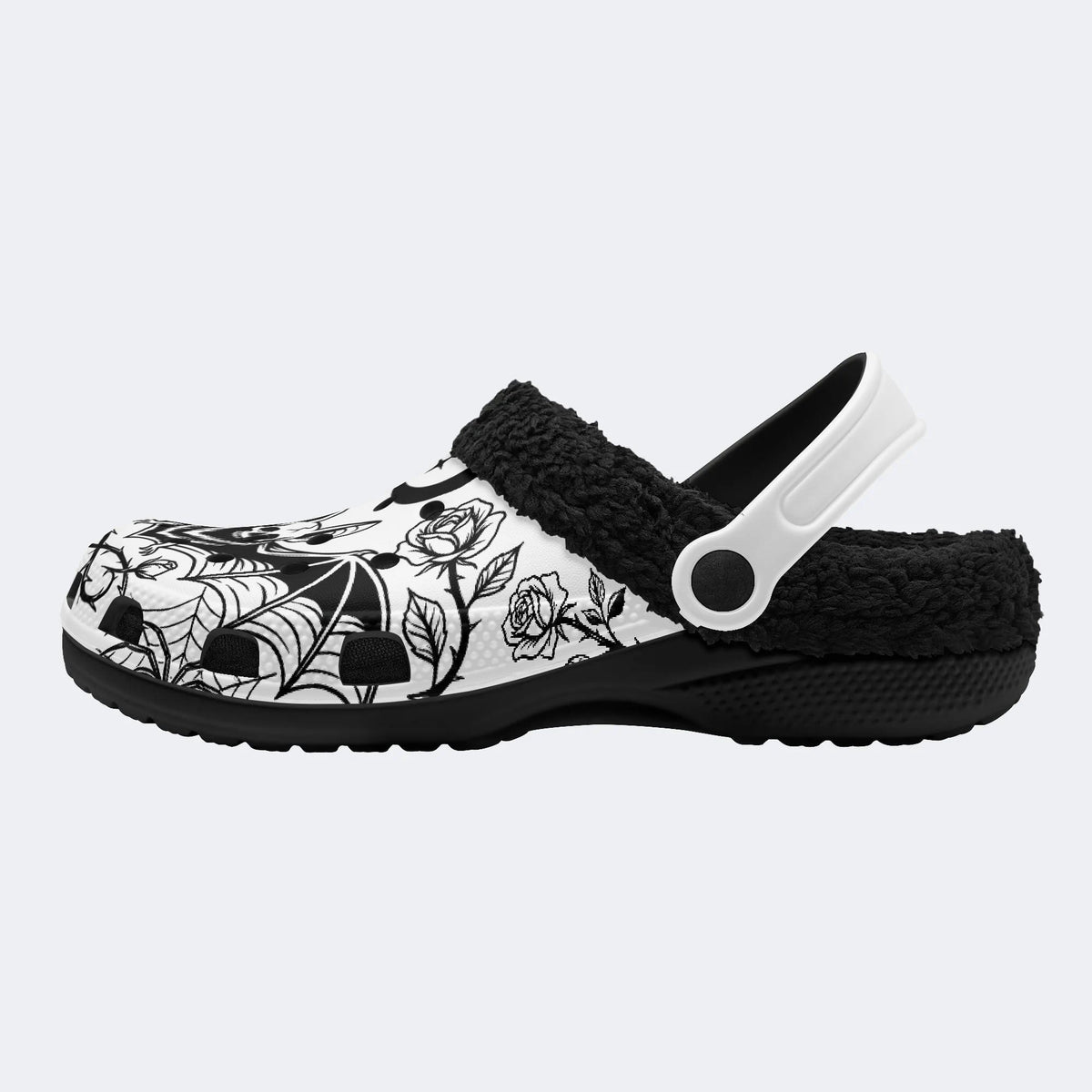Gothic Bat Skull Rose - Fur Lined Slippers/Sandals