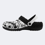 Gothic Bat Skull Rose - Fur Lined Slippers/Sandals