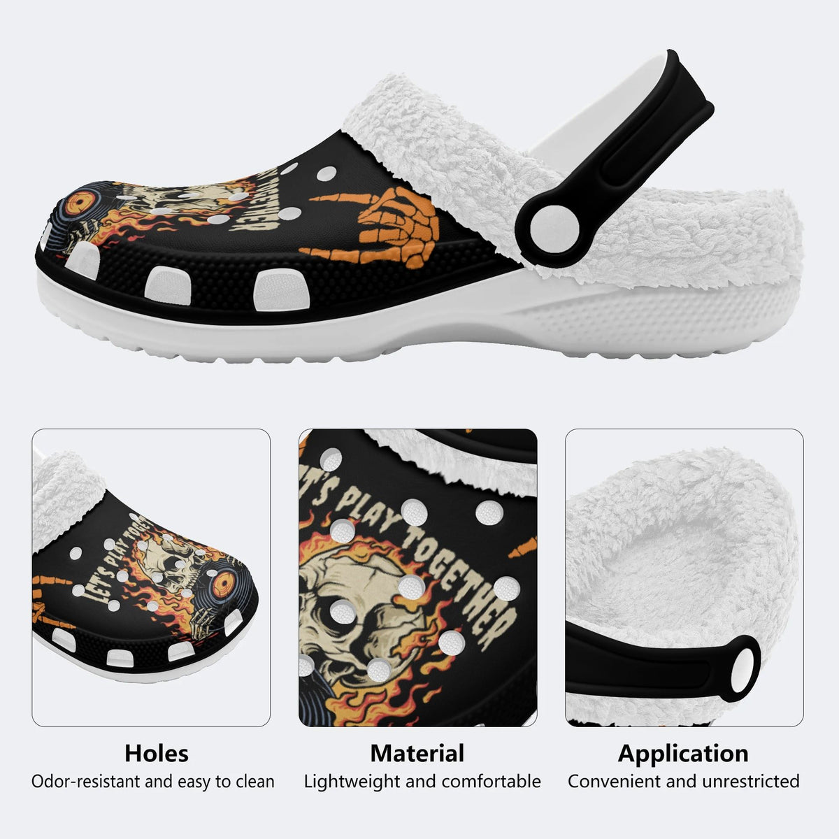 Skull&CD Print - Fur Lined Slippers/Sandals