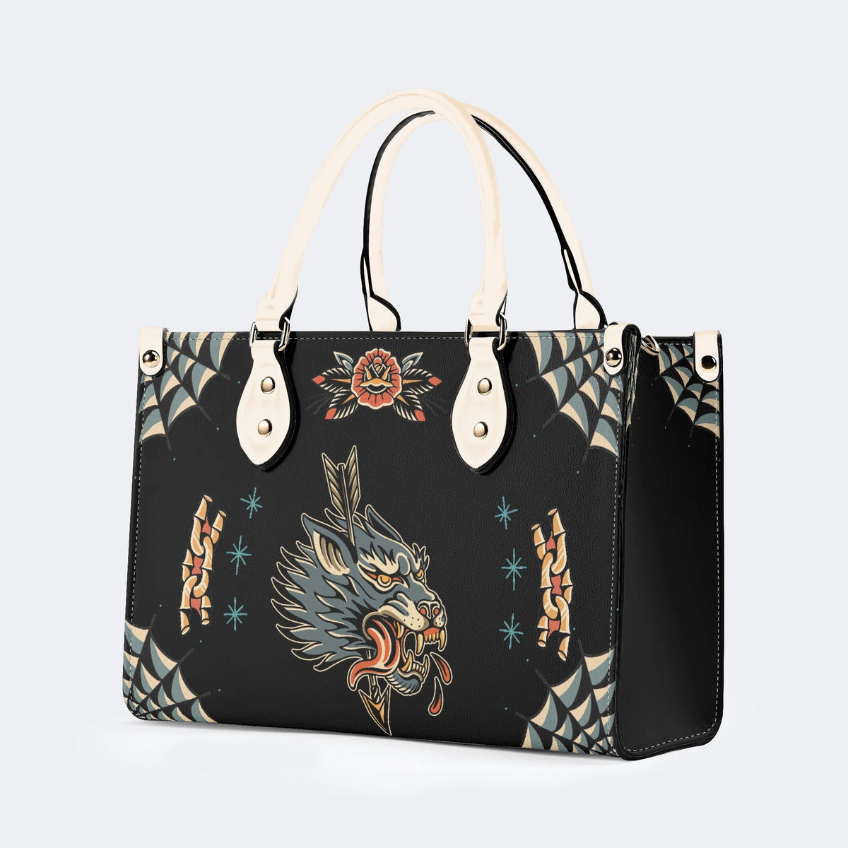 Wolf Vintage Print - Leather Handbag