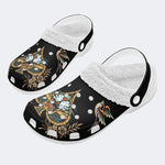 Tiger Face In Spade Frame Print - Fur Lined Slippers/Sandals